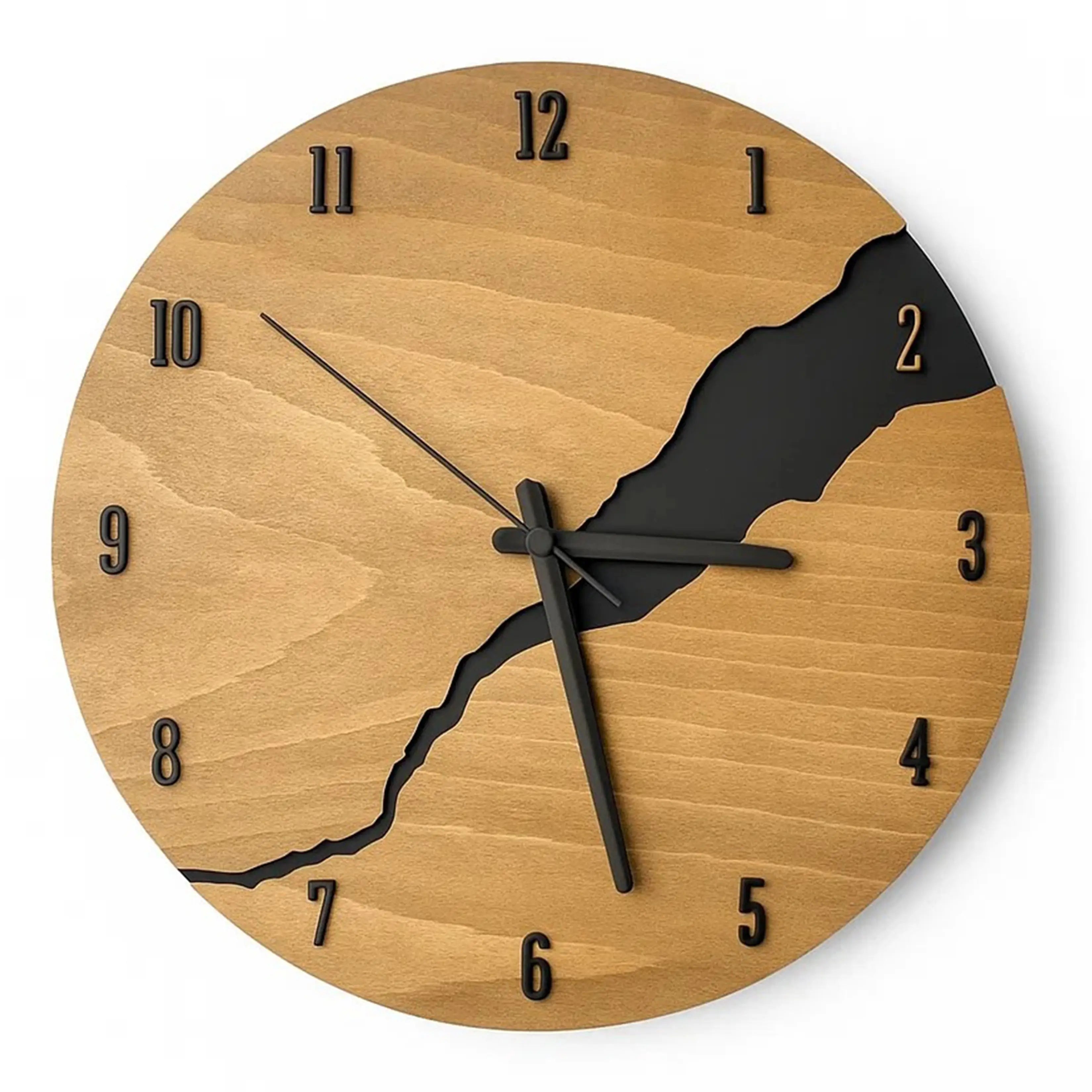 Wall Clock - Rustic Elegance with Cracked Wood Finish-Aveniqi